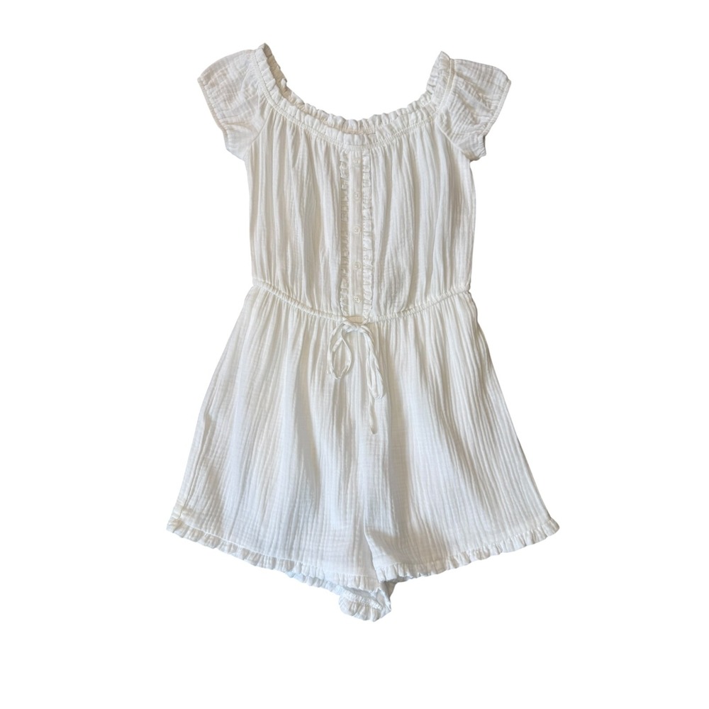 BP Nordstrom White Gauze Ruffle Romper Short Sleeve Button Front Small
